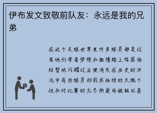 伊布发文致敬前队友：永远是我的兄弟